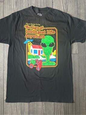 Alien Graphic T-Shirt - Black - No Sign of Intelligent Life Design